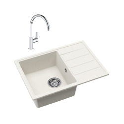 62x44 cm évier avec égouttoir réversible en Granite, à encastrer, blanc + mitigeur lavabo/cuisine Grohe StartEdge (SATSE2WG313)
