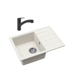 62x44 cm kit évier avec égouttoir réversible en Granite, à encastrer, blanc + mitigeur lavabo/cuisine Grohe Start (SATSE2WG303)