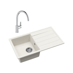 76x44 cm évier avec égouttoir réversible en Granite, à encastrer, blanc + mitigeur lavabo/cuisine Grohe StartEdge (SATSE3WG313)