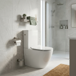 WC à poser sans bride en céramique avec abattant SoftClose + réservoir de chasse, alimentation latérale, blanc (CEPX030RREXVP)