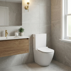 WC à poser sans bride en céramique avec abattant SoftClose + réservoir de chasse, alimentation latérale, blanc (CEPX030RREXVP)