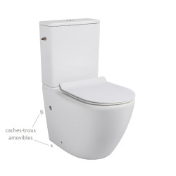 WC à poser sans bride en céramique avec abattant SoftClose + réservoir de chasse, alimentation latérale, blanc (CEPX030RREXVP)