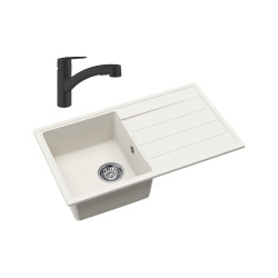 76x44 cm évier avec égouttoir réversible en Granite, à encastrer, blanc + mitigeur lavabo/cuisine Grohe Start (SATSE3WG303)