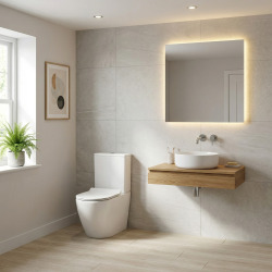 WC à poser sans bride en céramique + abattant SoftClose + réservoir de chasse, alimentation par le bas, blanc (CEPX030RREXVPBI)