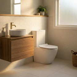 WC à poser sans bride en céramique + abattant SoftClose + réservoir de chasse, alimentation par le bas, blanc (CEPX030RREXVPBI)