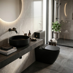 WC à poser sans bride en céramique avec abattant SoftClose + réservoir de chasse, alimentation latérale, blanc (CEPX030RREXVP)