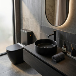 WC à poser sans bride en céramique avec abattant SoftClose + réservoir de chasse, alimentation latérale, blanc (CEPX030RREXVP)