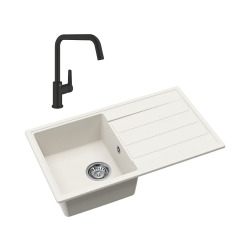 76x44 cm évier avec égouttoir réversible en Granite, à encastrer, blanc + mitigeur lavabo/cuisine Grohe Start (SATSE3WG3047)