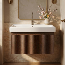 Meuble salle de bain avec lavabo suspendu, 58 cm, effet bois noyer mat, SAT Evolution (SATEVO60NAU1)