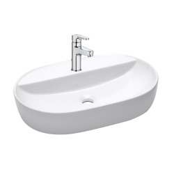 Infinitio 60x40x12,5 cm set vasque à poser, sans trop-plein, blanc + mitigeur lavabo Roca Arola, chrome (A5A306SATINF6040)