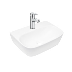 Brevis 43x30x13 cm lavabo suspendu en céramique, sans trop-plein, blanc + mitigeur lavabo Roca Arola (A5A326SATBRE4330R)
