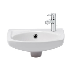 Lavabo suspendu en céramique 35×28 cm, blanc + mitigeur lavabo Roca Arola, chrome (A5A306EUR913)
