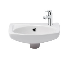 Lavabo suspendu en céramique 35×28 cm, avec trop-plein, blanc + mitigeur lavabo Roca Arola (A5A326EUR913)