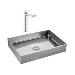 Timeless 55x38x11cm vasque à poser acier inoxydable 304 avec bonde + mitigeur lavabo Grohe Dice (TMLBCR1018920000)