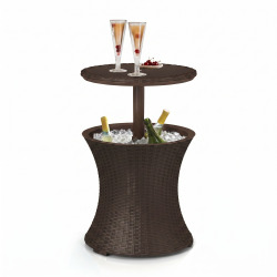Keter Cool Bar table glacière 30 L en résine aspect rotin marron 57 x 50 x 50 cm avec table rétractable