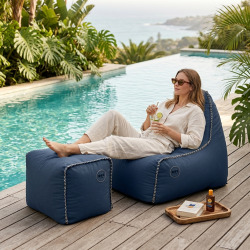 Fauteuil poire intérieur avec repose pieds 90x60x85/45x60x35 cm SANS billes Bleu jeans (BINDR9080-1)