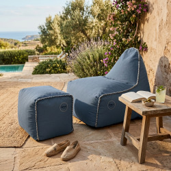 Fauteuil poire intérieur avec repose pieds 90x60x85/45x60x35 cm SANS billes Bleu jeans (BINDR9080-1)