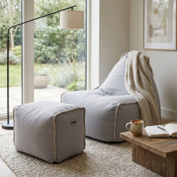 Fauteuil poire intérieur avec repose pieds 90x60x85/45x60x35 cm SANS billes Gris (BINDR9080-2)