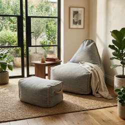 Buddy's Rest Sunproof fauteuil poire + repose pieds 90x60x85/45x60x35cm intérieur & extérieur, résistant au soleil, Gris clair
