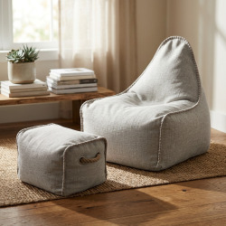 Buddy's Rest Sunproof fauteuil poire + repose pieds 90x60x85/45x60x35cm intérieur & extérieur, résistant au soleil, Beige