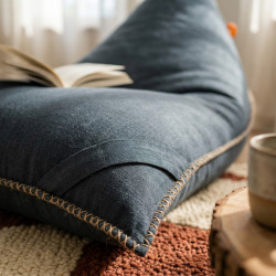 Fauteuil poire intérieur 140x120x90 cm déhoussable avec poignées et surpiqûres SANS billes Bleu jeans (LBIN140120-1)