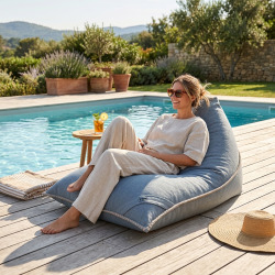 Fauteuil poire intérieur 140x120x90 cm déhoussable avec poignées et surpiqûres SANS billes Gris (LBIN140120-2)