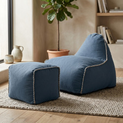 Fauteuil poire enfant avec repose pieds 75x60x65/45x60x35 cm AVEC billes Bleu jeans (MBINDR3260-1-SET)