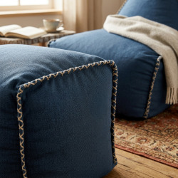 Fauteuil poire enfant avec repose pieds 75x60x65/45x60x35 cm AVEC billes Bleu jeans (MBINDR3260-1-SET)
