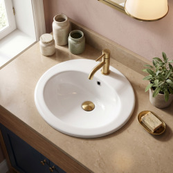 Lavabo à encastrer avec trou de robinetterie central, 51 x 45,5 x 18 cm, céramique blanche brillante, Multi Eur (1791NEW)