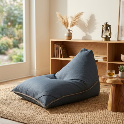Fauteuil poire intérieur 140x120x90 cm déhoussable avec poignées et surpiqûres AVEC billes Bleu jeans (LBIN140120-1-SET)