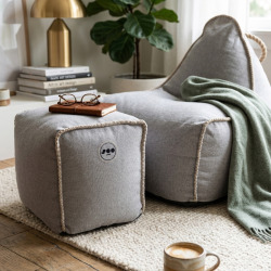 Fauteuil poire intérieur avec repose pieds 90x60x85/45x60x35 cm AVEC billes Gris (BINDR9080-2-SET), surpiqûres, Gris