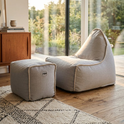 Fauteuil poire intérieur avec repose pieds 90x60x85/45x60x35 cm AVEC billes Gris (BINDR9080-2-SET), surpiqûres, Gris