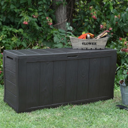 Sherwood coffre de rangement de jardin extérieur 270 L en plastique et résine imperméable, aspect bois grafite, gris anthracite