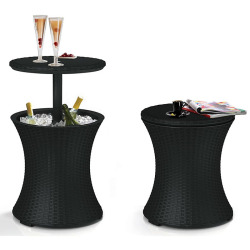 Keter Cool Bar table glacière 30 L en résine aspect rotin anthracite 57 x 50 x 50 cm avec table rétractable