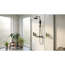 Basic ensemble de douche avec mitigeur thermostatique, douche de tête, douchette à main, chrome (SATSSTKEB)