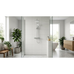 Basic ensemble de douche avec mitigeur thermostatique, douche de tête, douchette à main, chrome (SATSSTKEB)