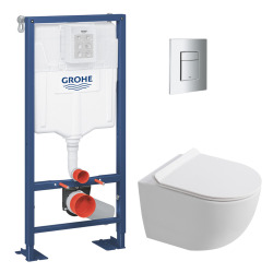 Delta pack WC bâti-support Duofix 112 cm + WC suspendu sans bride Ceramia avec abattant SotClose + plaque (GEBCE14WT02FR-VP)
