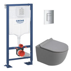 Delta pack WC bâti-support Duofix 112 cm + WC suspendu sans bride Ceramia avec abattant SotClose + plaque (GEBCE14WT02FR-VP)