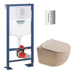 Delta pack WC bâti-support Duofix 112 cm + WC suspendu sans bride Ceramia avec abattant SotClose + plaque (GEBCE14WT02FR-VP)