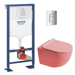 Delta pack WC bâti-support Duofix 112 cm + WC suspendu sans bride Ceramia avec abattant SotClose + plaque (GEBCE14WT02FR-VP)