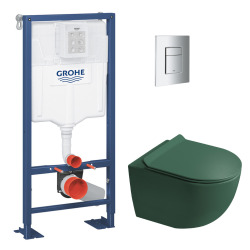 Delta pack WC bâti-support Duofix 112 cm + WC suspendu sans bride Ceramia avec abattant SotClose + plaque (GEBCE14WT02FR-VP)