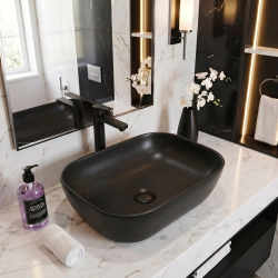 Infinitio Vasque à poser 45,5x32,5 cm, sans trop-plein, Noir mat (SATINF4532BKM)