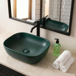 Vasque à poser 45,5 x 32,5 x 13,5 cm sans trop-plein vert foncé mat Infinitio SAT (SATINF4532DGEM)