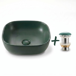 Set Vasque Infinitio à poser 45,5x32,5 cm + Bonde, Vert foncé (SATINF4532DGEM-SET_BP)