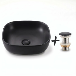 Set Vasque Infinitio à poser 45,5x32,5 cm + Bonde, Noir mat (SATINF4532BKM-SET_BP)