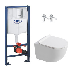 Delta pack WC bâti-support Duofix 112 cm + WC suspendu sans bride Ceramia avec abattant SotClose + plaque (GEBCE14WT02FR-VP)
