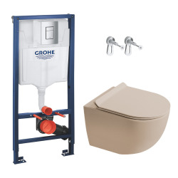 Delta pack WC bâti-support Duofix 112 cm + WC suspendu sans bride Ceramia avec abattant SotClose + plaque (GEBCE14WT02FR-VP)