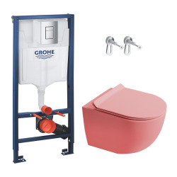 Delta pack WC bâti-support Duofix 112 cm + WC suspendu sans bride Ceramia avec abattant SotClose + plaque (GEBCE14WT02FR-VP)