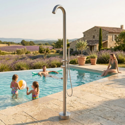 Douche extérieure inox 316L, eau chaude/froide, compatible tuyau d’arrosage, douchette à main (TS1001)