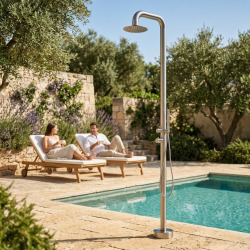 Douche extérieure en acier inoxydable 316 L, eau chaude et froide, douchette à main, acier brossé (TS1008)